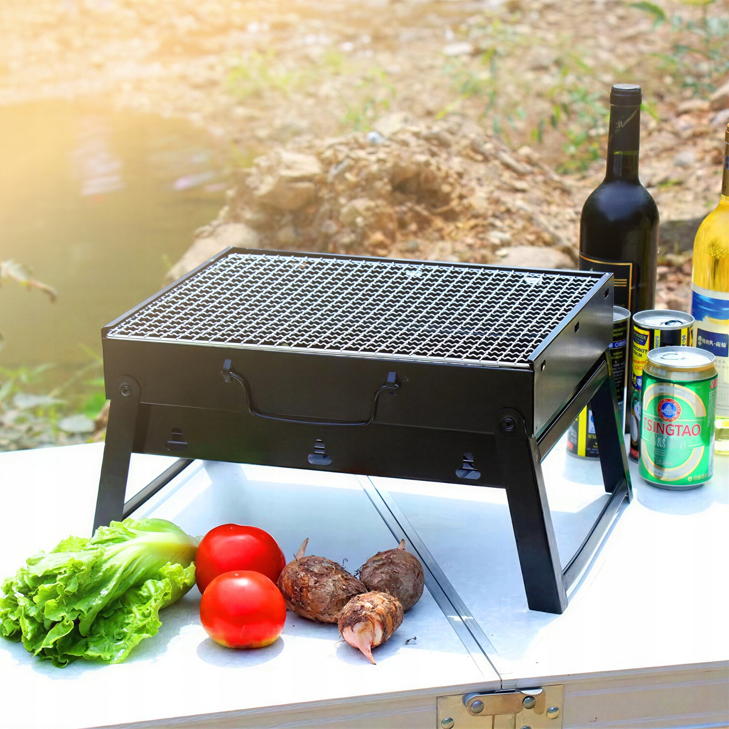 Grill Portable Folding Carbon Tourist Garden Suitcase BBQ Grill width 43.5 cm