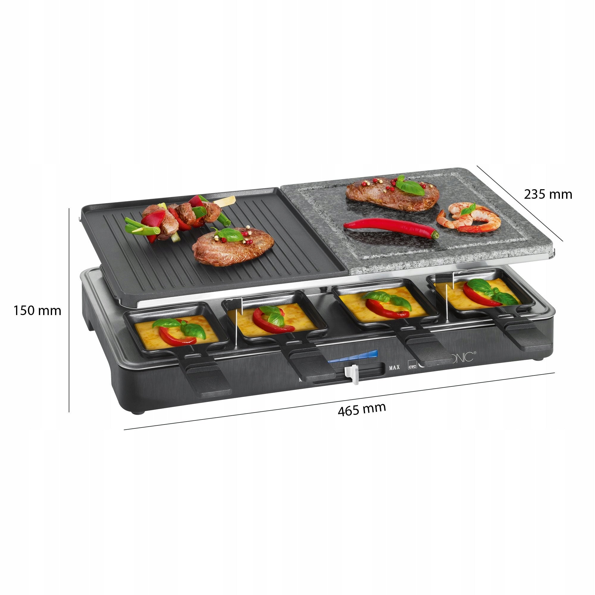 Grill Raclette Clatronic RG1400W Grill Stone 8 Griddles Brand Clatronic