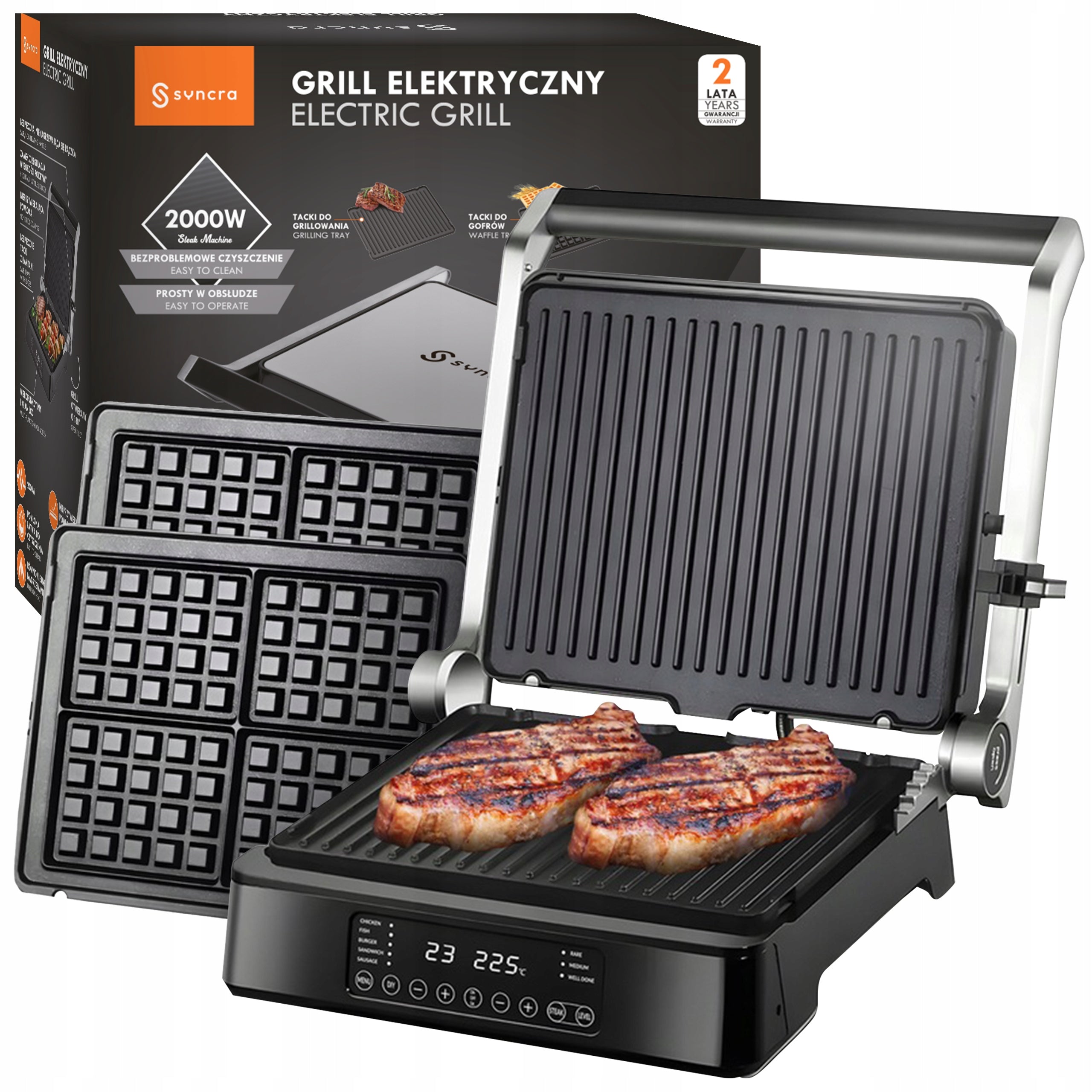 Grill Waffle Iron Electric Toaster Panini Programmer Large 2000W
