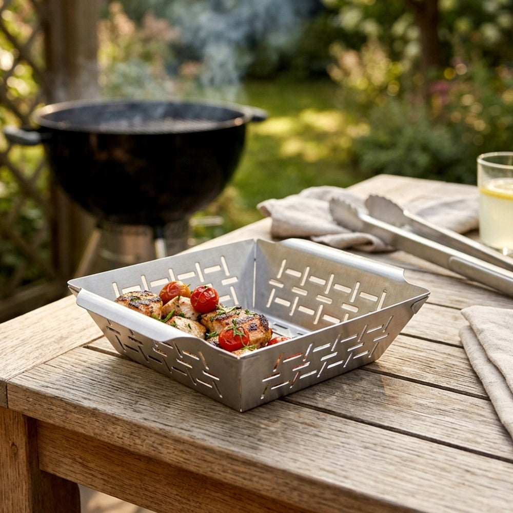 Grill basket for grilling vegetable meat perforated steel 22 cm Packaging status original