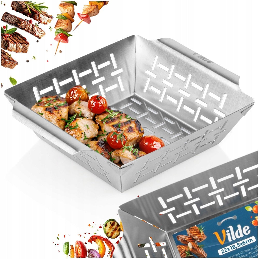Grill basket for grilling vegetable meat perforated steel 22 cm