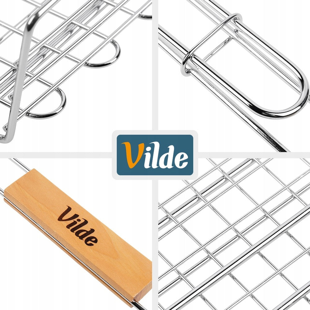 Grill grate fish meat vegetables basket lockable steel grille 41x28 cm Manufacturer Vilde
