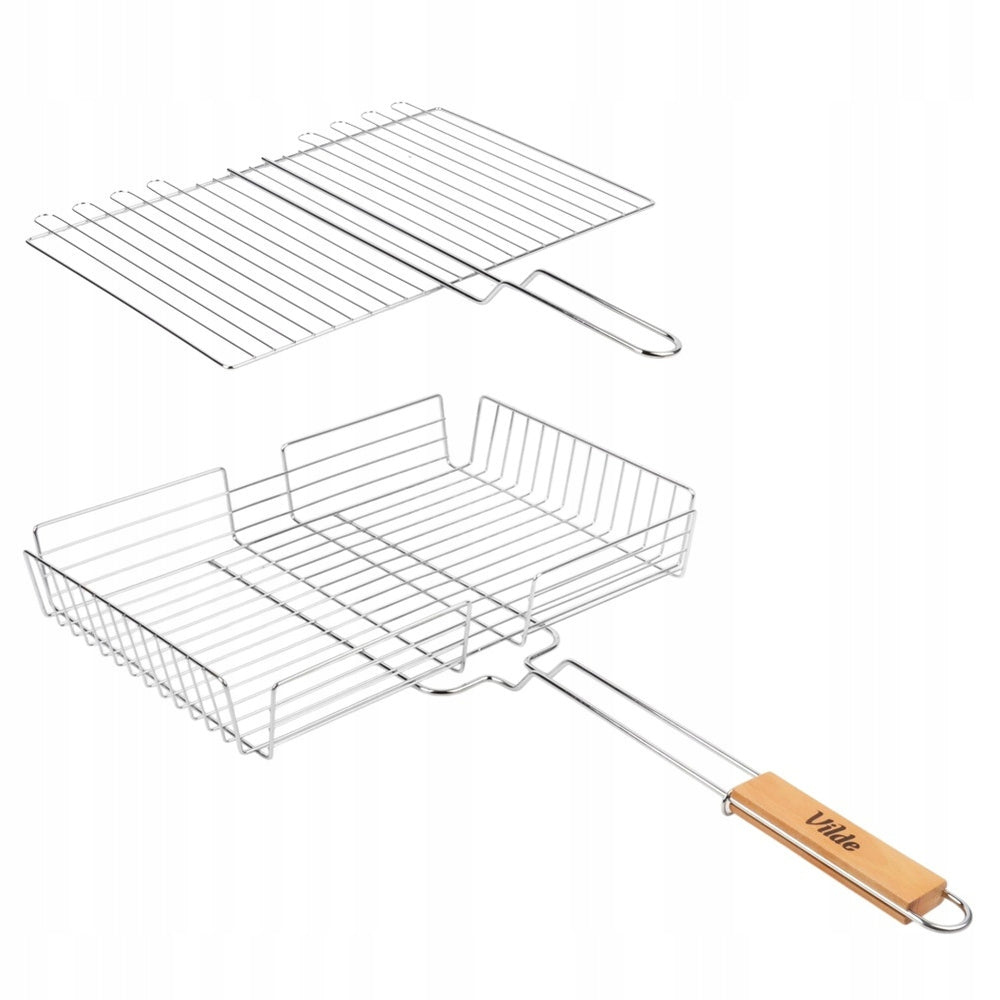Grill grate fish meat vegetables basket lockable steel grille 41x28 cm Product height 1.5 cm