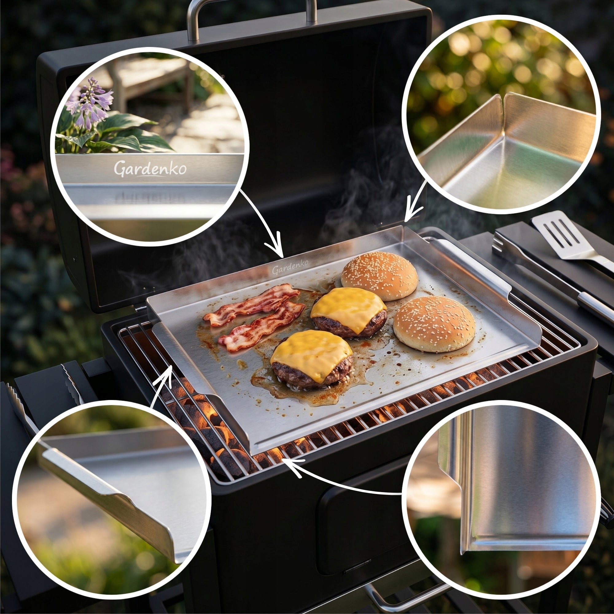 Grill plate stainless steel 39x29 cm Burger plate for grill Plancha Manufacturer code GK-AG-TK-04
