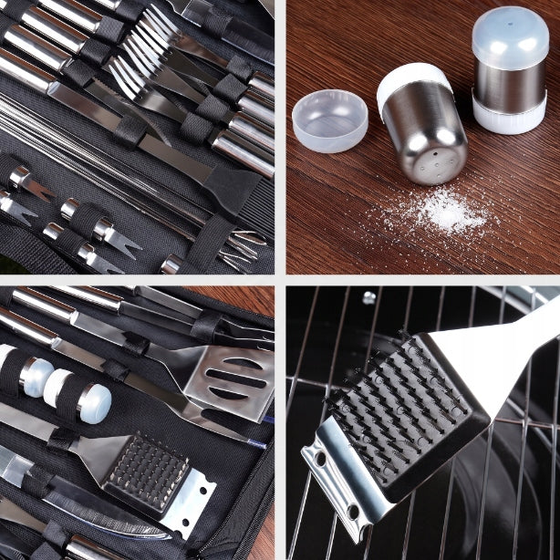 Grill set steel grill accessories in case utensils cutlery 33el. Customs tariff code 82152090