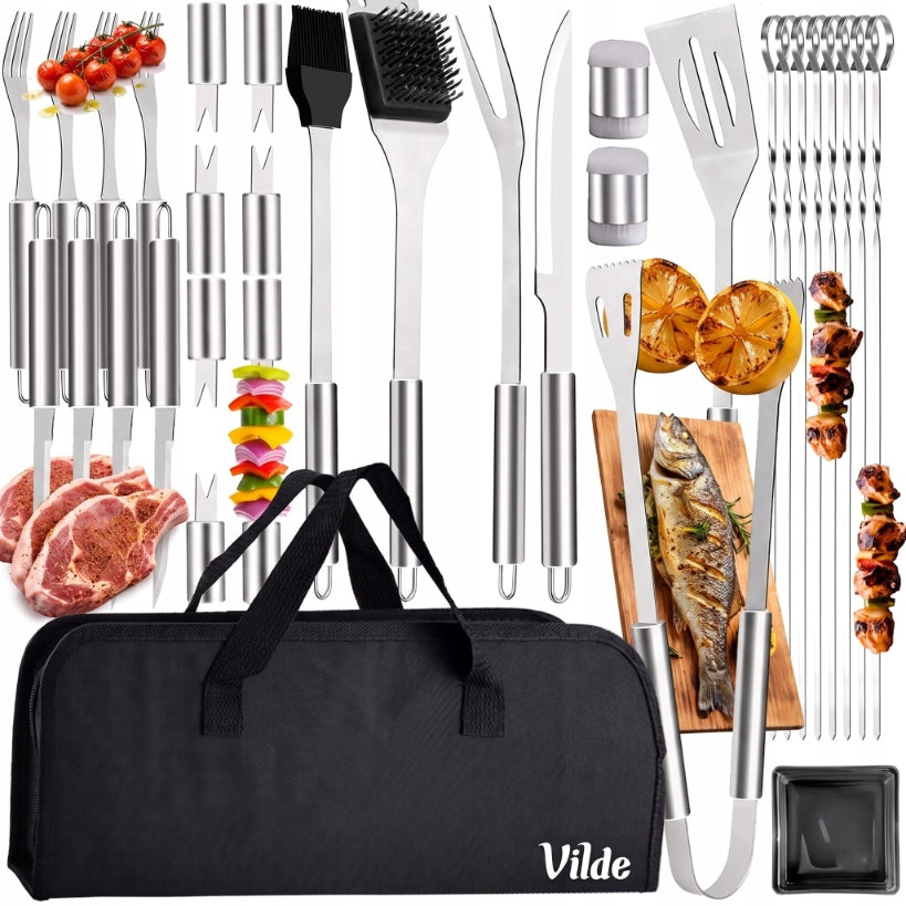Grill set steel grill accessories in case utensils cutlery 33el. Number of pieces in the package 33