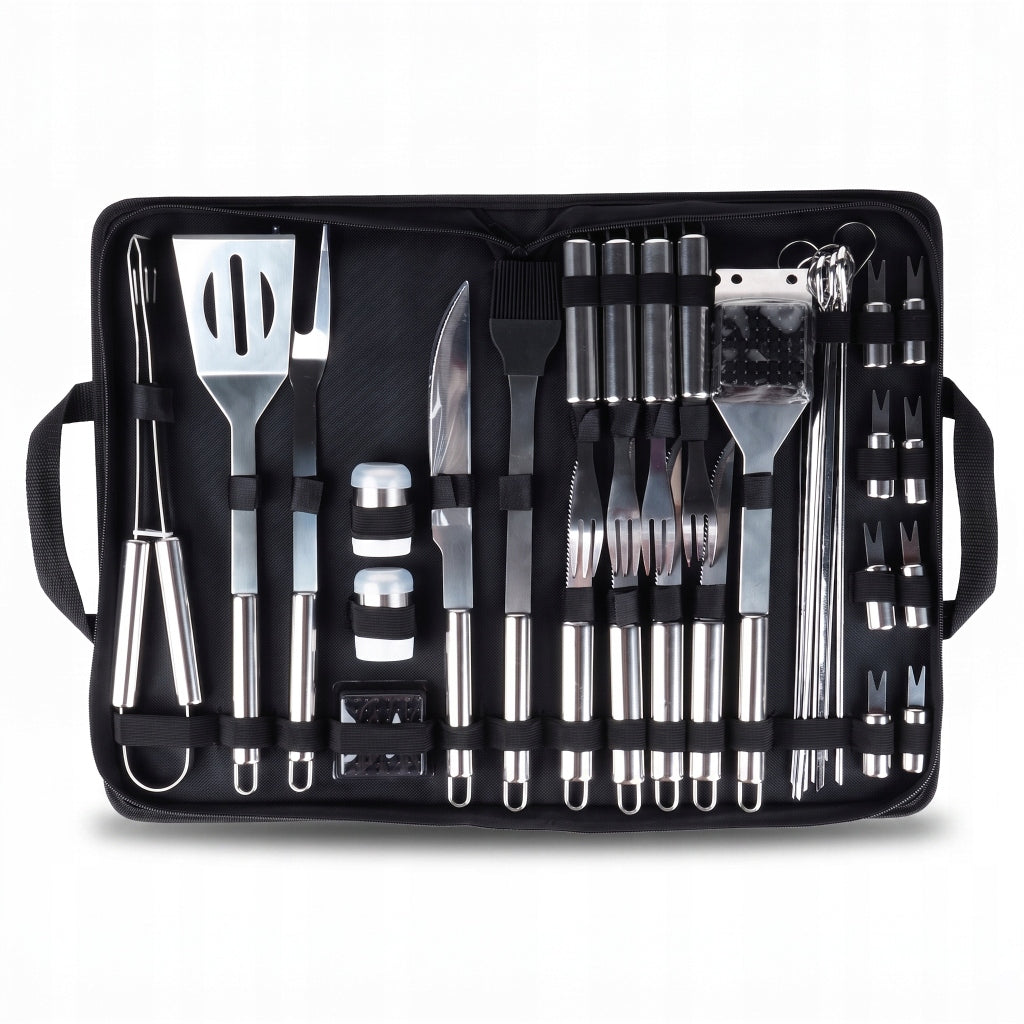 Grill set steel grill accessories in case utensils cutlery 33el. Packaging status original