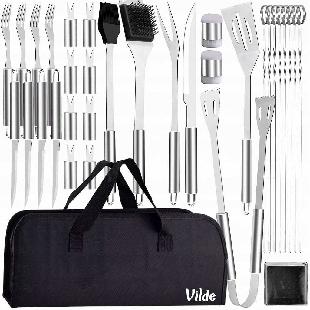 Grill set steel grill accessories in case utensils cutlery 33el.