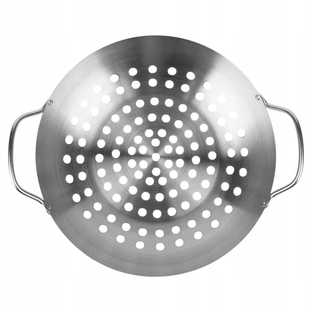 Grilling Basket Round Steel Perforated Grill Tray 28 cm BBQ