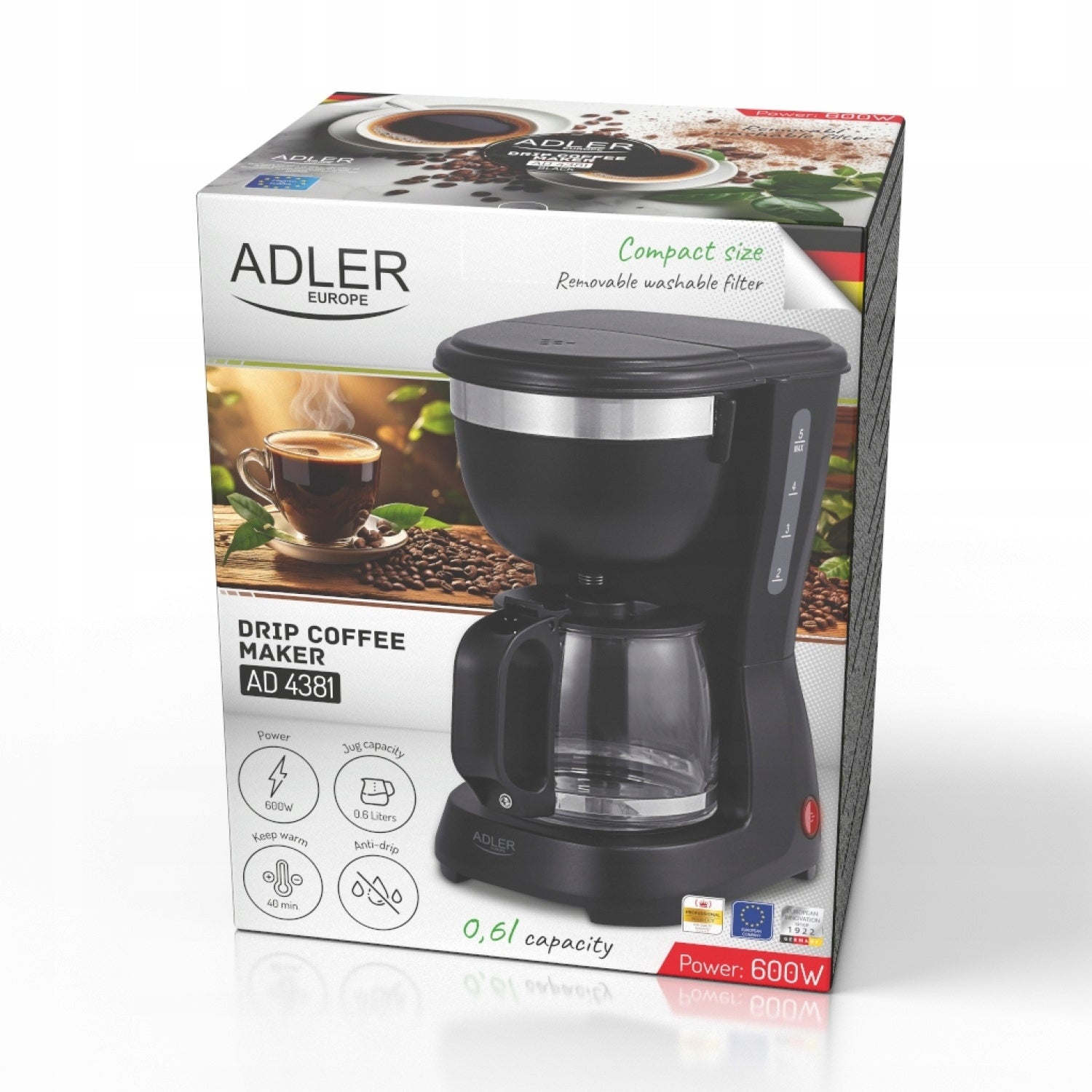 Ground Coffee Overflow Maker 0,6L Jug Filter Solid Strong 600W Manufacturer code AD 4381B