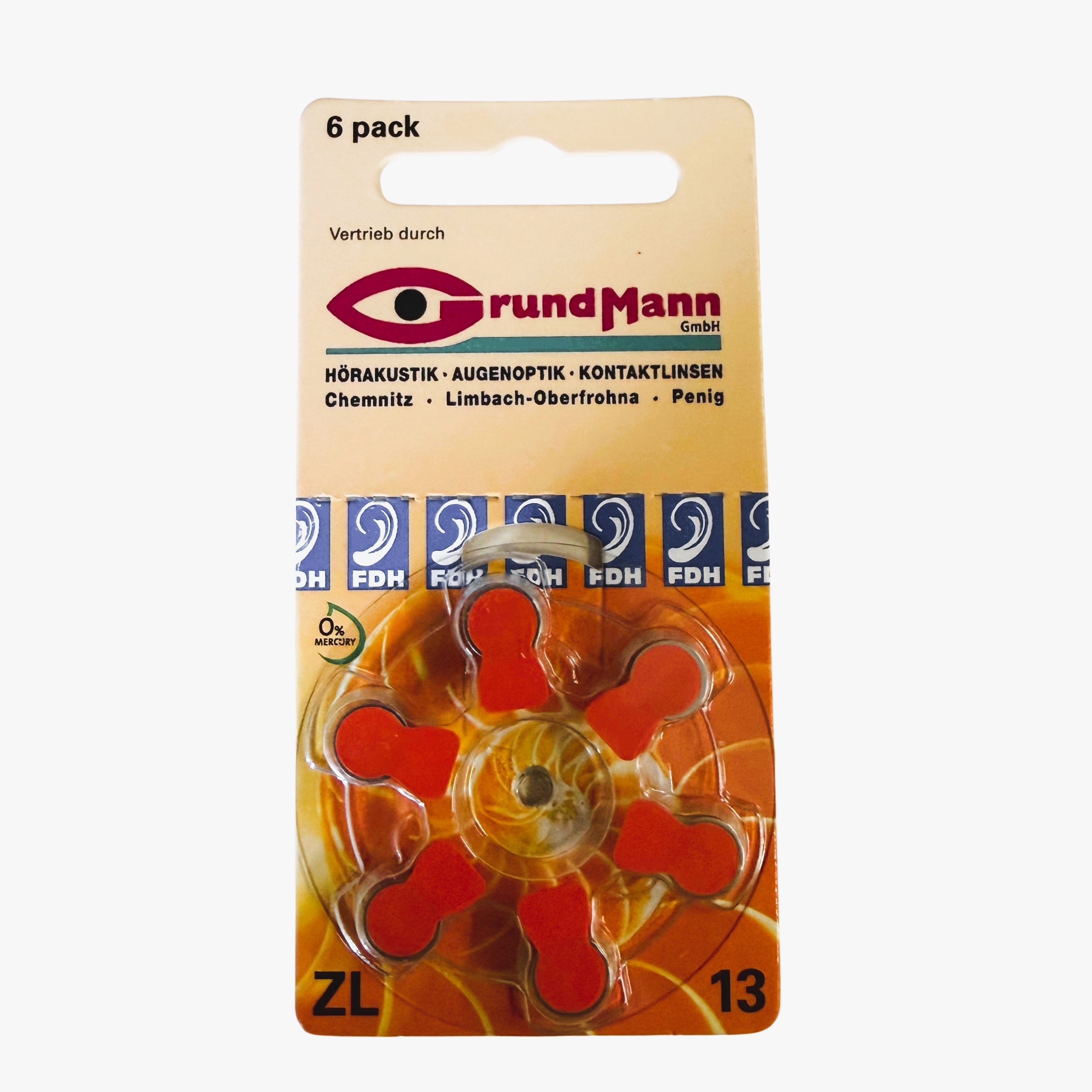 GrundMann FDH PR48 Hearing Aid Batteries Blister 6pcs 1,45V 13