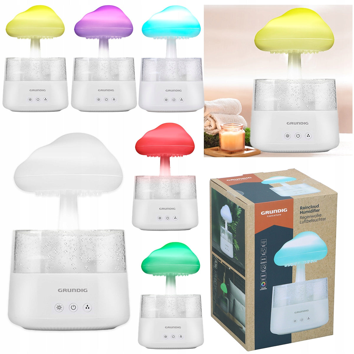 Grundig Air Humidifier Cloud Rain Mode LED Mist 7 Colors