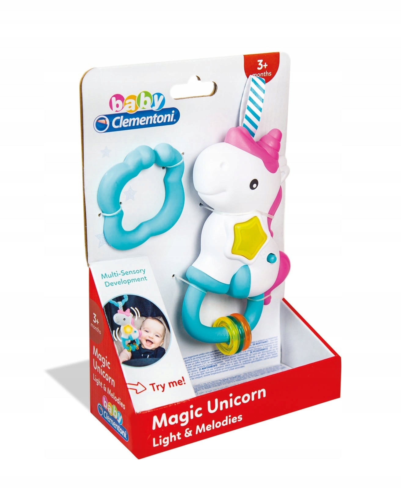 Hängende Rassel mit Geräuschen und Lichtern Unigoris/Einhorn Clementoni 