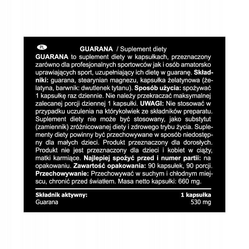 Guarana 530 mg – Real Pharm 90 kaps – energy and stimulation Expiration date at least six months from the date of purchase