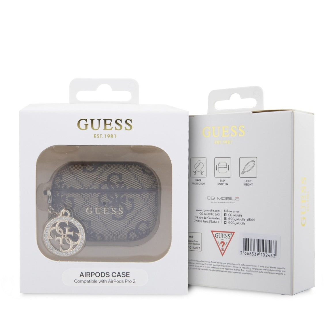 Guess 4G Script PC/PU Charm Case for AirPods Pro 2 Brown Model Airpods Pro 2