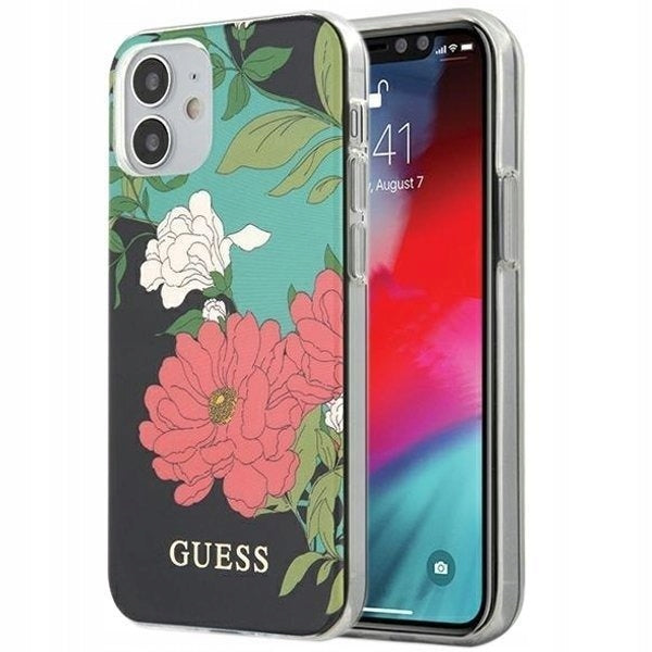 Hülle Guess GUHCP12SIMLFL01 für iPhone 12 mini 5,4", schwarz 