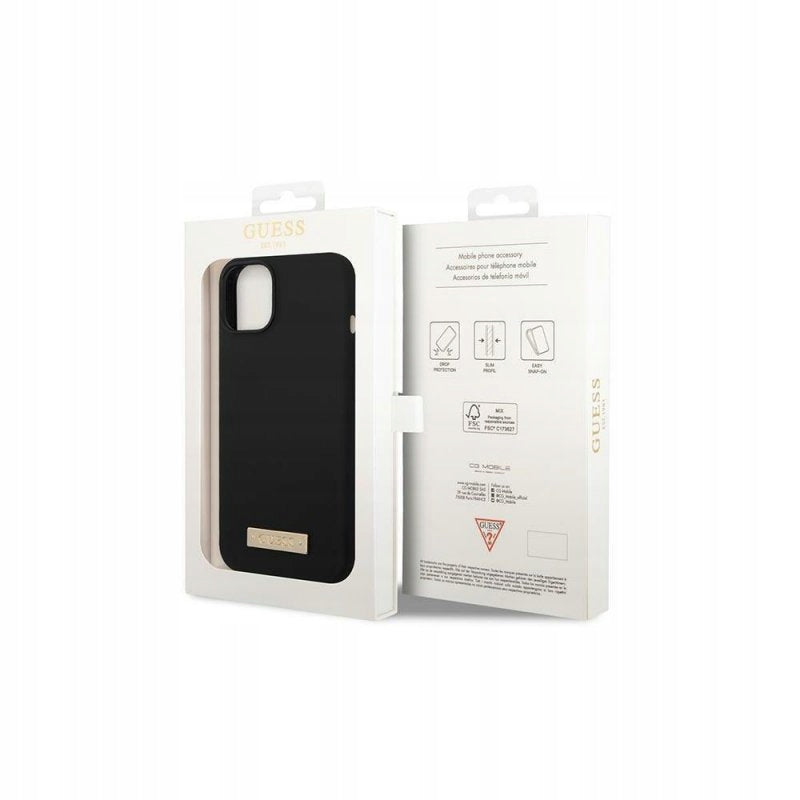 Guess iPhone 14 6,1" GUHMP14SSBPLK schwarze harte Silikon-Logoplatte MagSafe 
