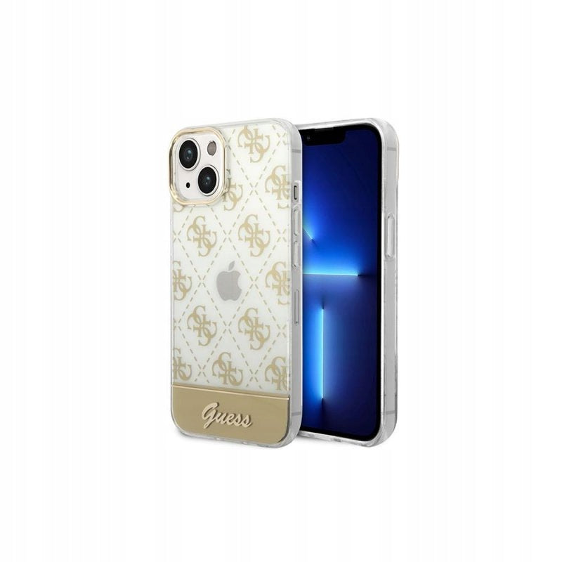 Guess PC/TPU Peony Glitter Script Logo Hülle für iPhone 14 Pro, Gold 