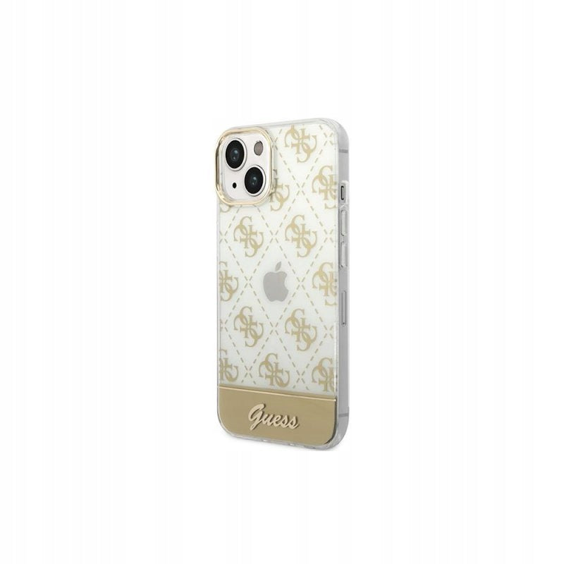 Guess PC/TPU Peony Glitter Script Logo Hülle für iPhone 14 Pro, Gold 