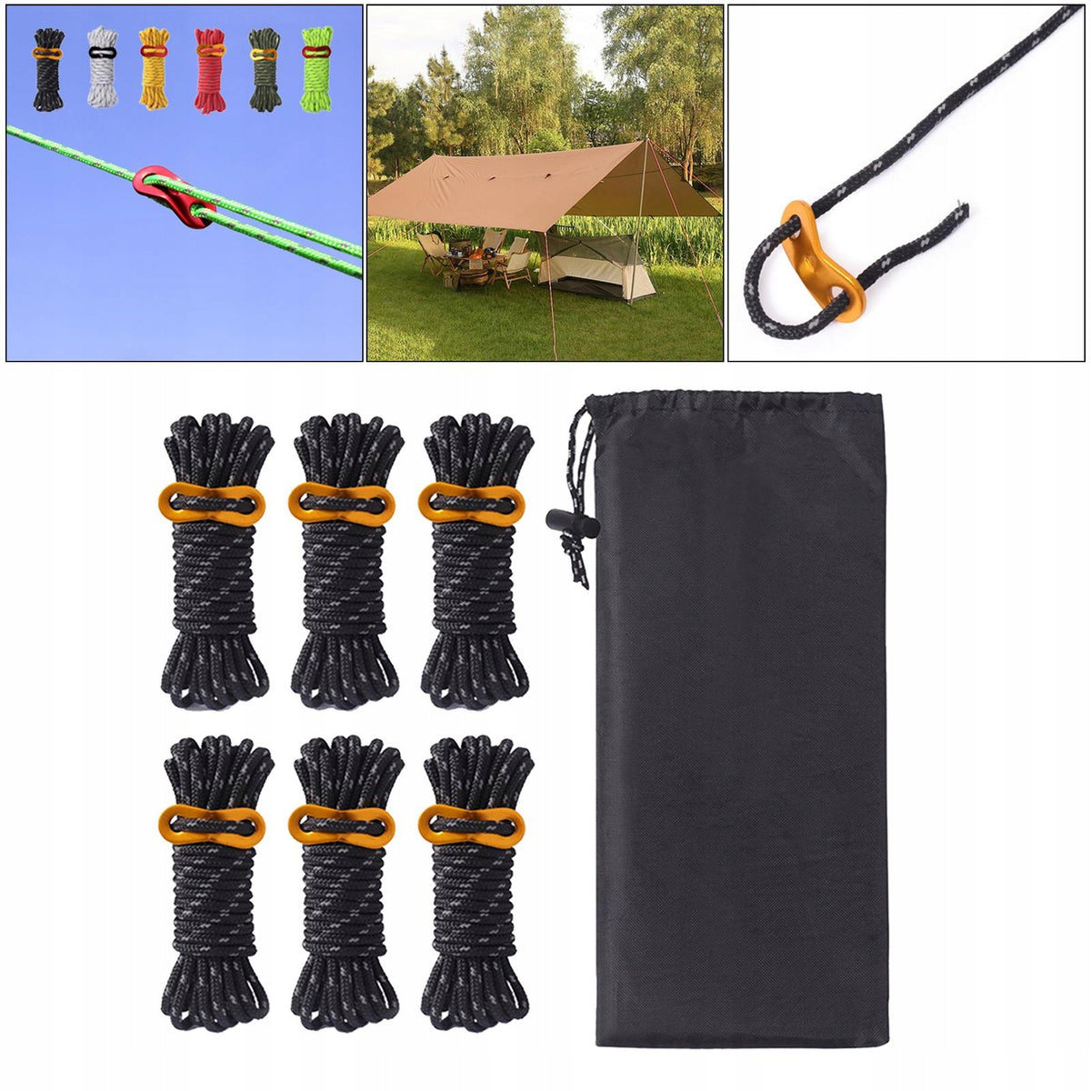 Guy Ropes, 4mm Tent Guy Line 13 Feet Reflective Cord Guy Line Tent Black Manufacturer code 00866030329
