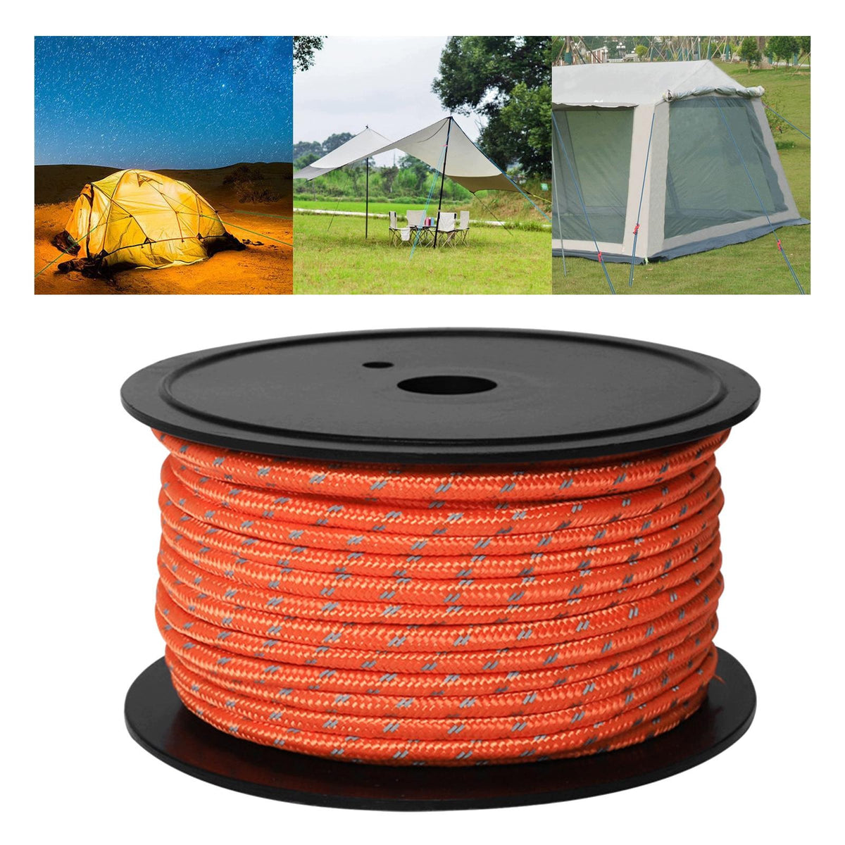 Guyline Tent Rope Reflective Polyester Outdoor Braided Guy Line Orange