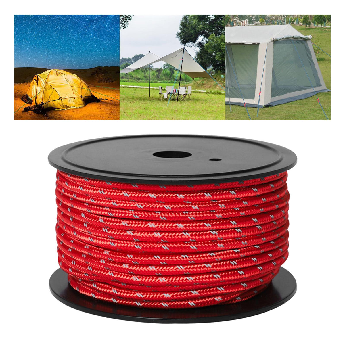 Guyline Tent Rope Reflective Polyester Outdoor Braided Guy Line Red