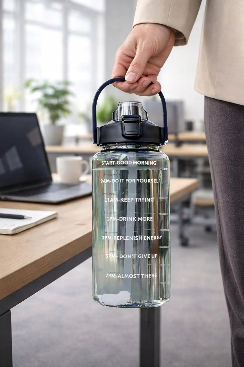 Gym Bottle Motivational Water Bottle 2000 with Mouthpiece Tube 2L Brand Ecarla