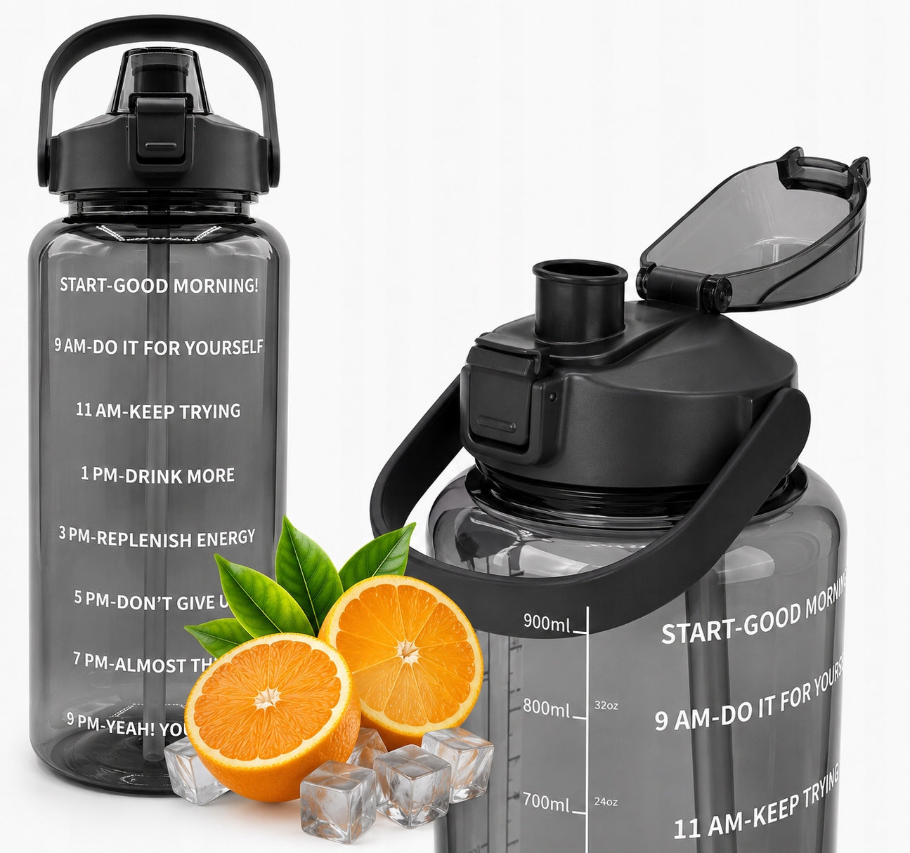 Gym Bottle Motivational Water Bottle 2000 with Mouthpiece Tube 2L