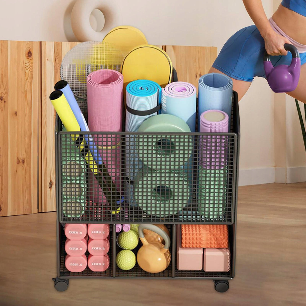 Gym Storage Rack for Dumbbells, Exercise Mats, Rollers And Ropes with Black