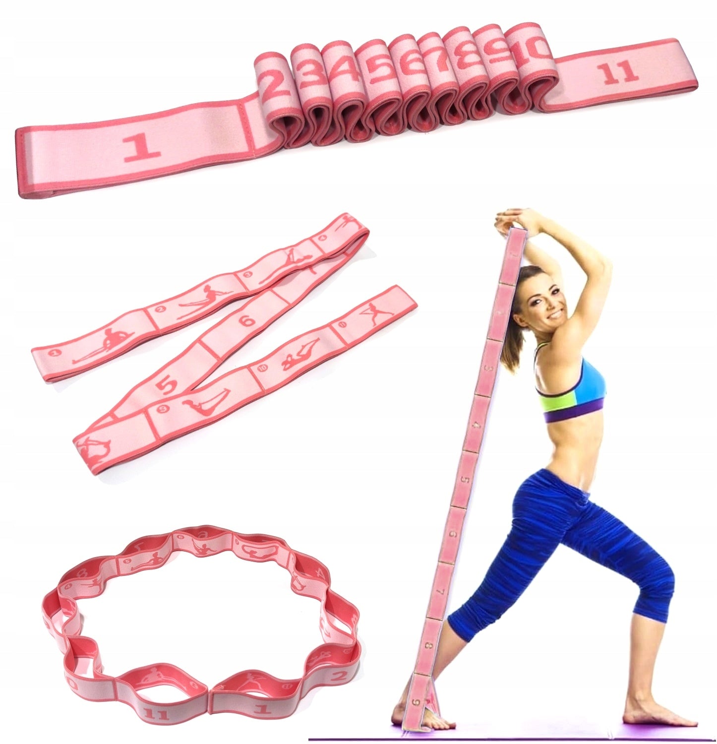 Gymnastic Rubber Stretching Resistance Tape for Exercise Yoga 11 Sections