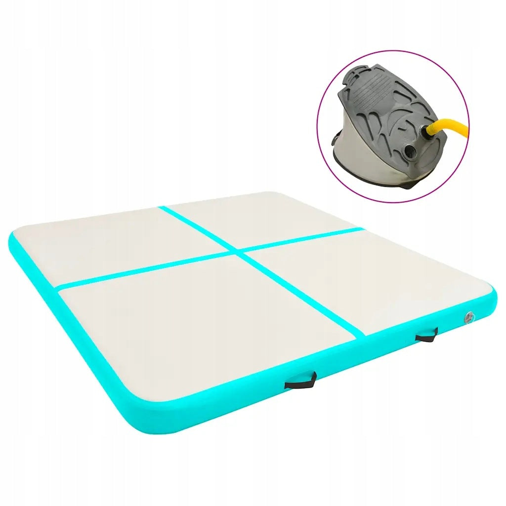Gymnastic mat with pump, 200x200x20 cm, PVC, green