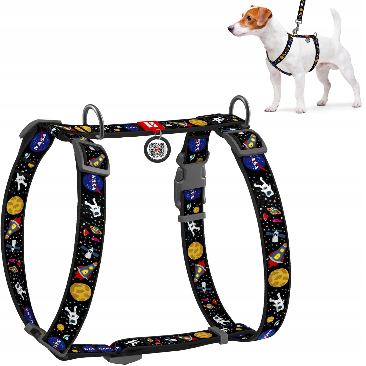 H-shaped anatomical dog harness with QR passport, NASA, r. S