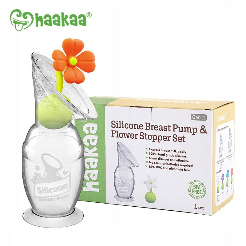 HAAKAA - GEN. 2 SILICONE BREAST PUMP+FLOWER STOPPER SET - 100 ML Packaging status original