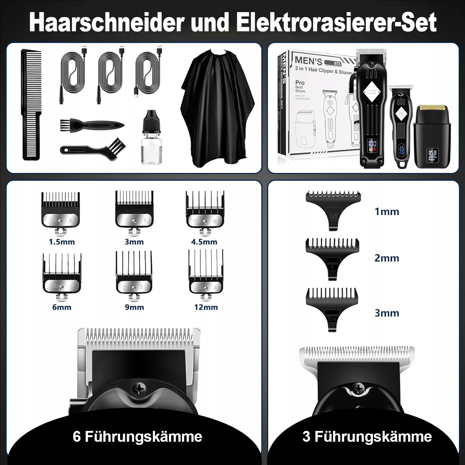 HAIR CLIPPER BEARD TRIMMER SET 3-IN-1 CORDLESS SHAVER HAIR ATTACHMENT KIT Packaging status original