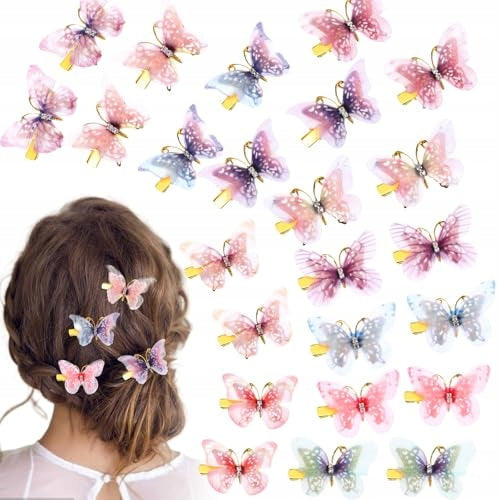 HAIR CLIPS BUTTERFLIES SHINY STRASS FOR GIRLS WOMEN 24 PCS Brand no brand