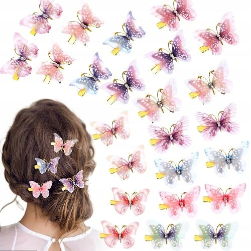 HAIR CLIPS BUTTERFLIES SHINY STRASS FOR GIRLS WOMEN 24 PCS