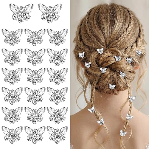 HAIR CLIPS BUTTERFLIES WITH STRAS SILVER DECORATIVE FOR GIRLS 20 PCS