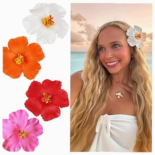 HAIR CLIPS FLORAL HAWAIIAN WOMAN GIRL SET OF 4