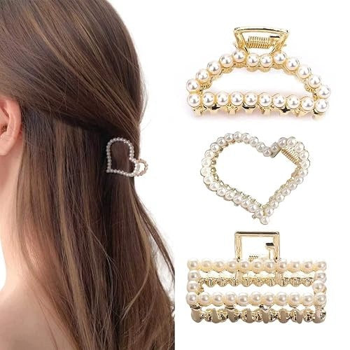 HAIR CLIPS HEART CRYSTAL GOLD METAL FOR GIRLS 4 CM Brand no brand