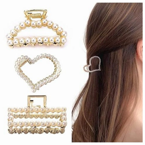 HAIR CLIPS HEART CRYSTAL GOLD METAL FOR GIRLS 4 CM