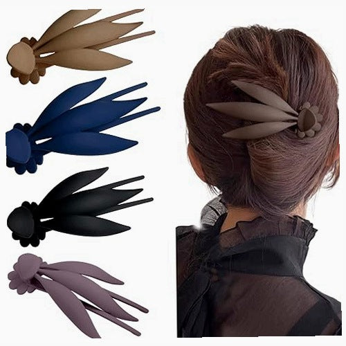 HAIR CLIPS LEAF BLACK RESIN WOMEN GIRLS GIFT 4 PCS.