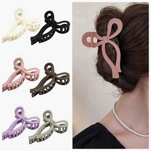 HAIR CLIPS MATTE BOWS WOMEN ELEGANT SET OF 6