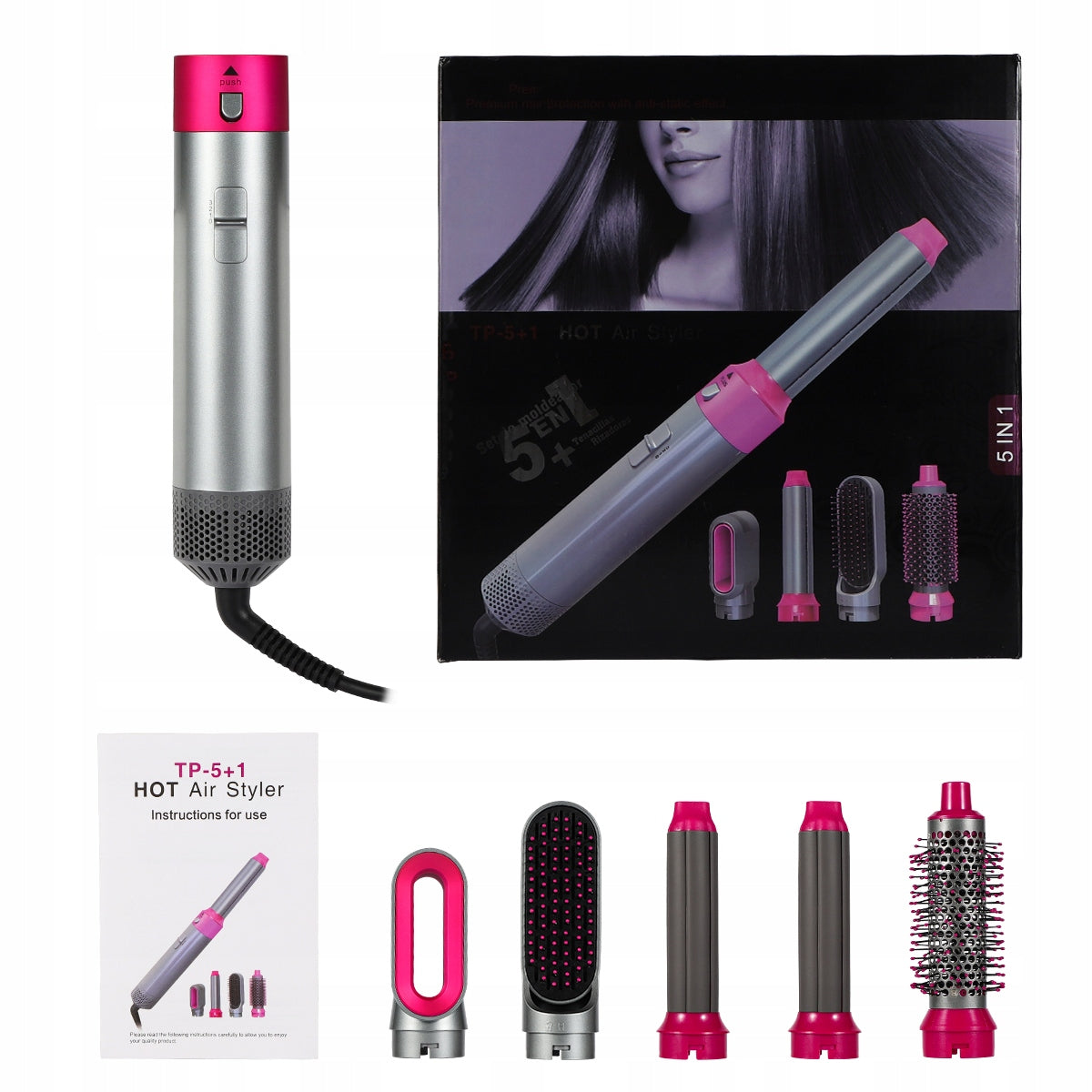 HAIR CURLER DRYER WITH STYLER BRUSH MULTIFUNCTIONAL IONIZATION 5IN1