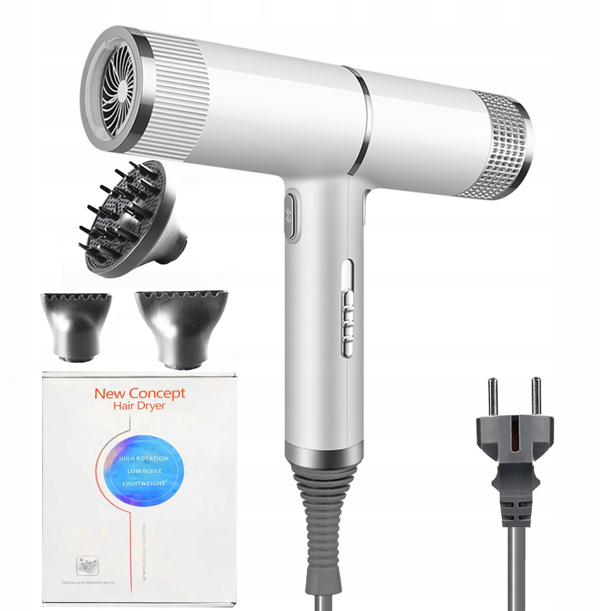 HAIR DRYER 1000W PRO IONIZATION STRONG + TIP + DIFFUSER White Power 1000 W