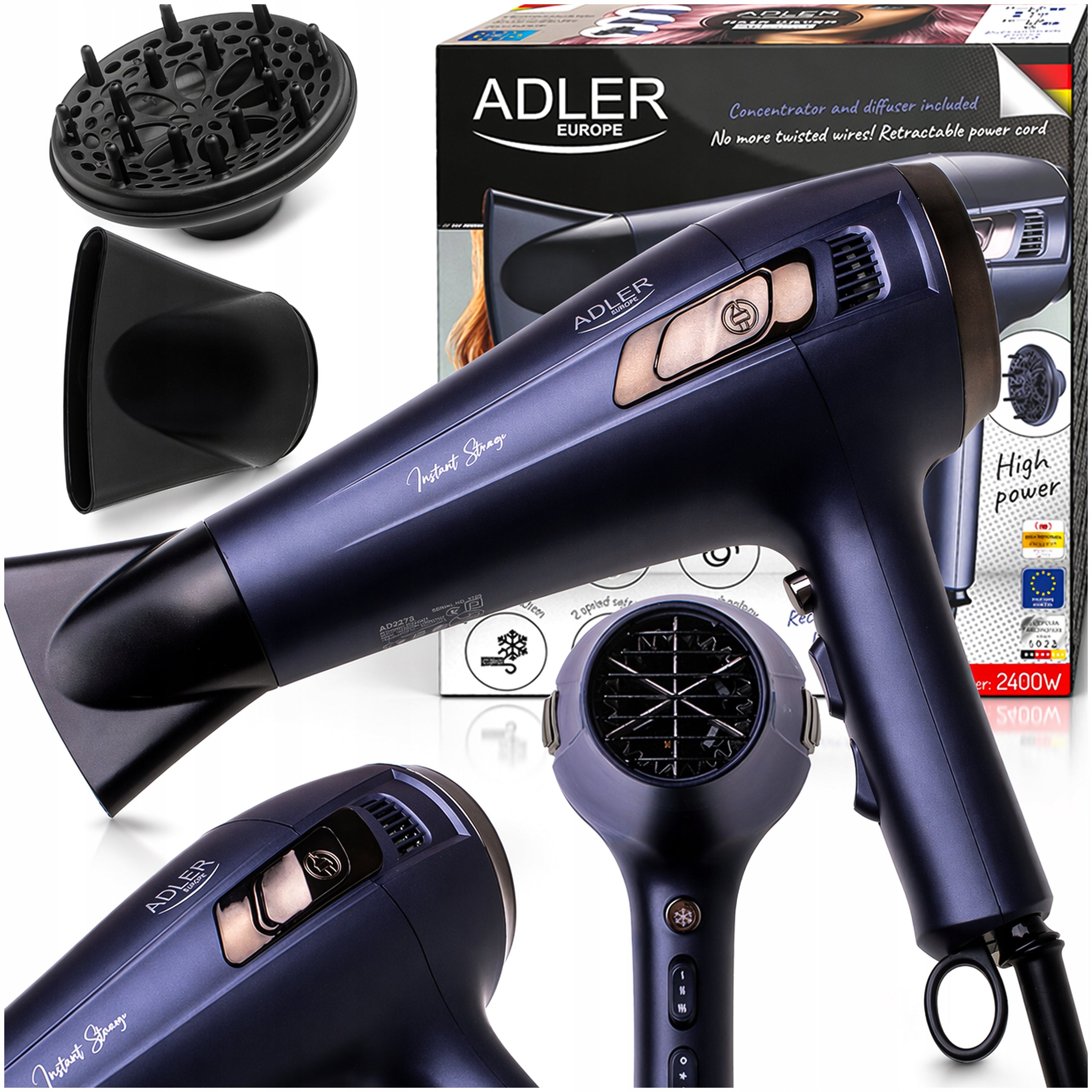 HAIR DRYER DIFFUSER WITH IONIZATION STRONG 2400 IN COLD AIR REGULATION