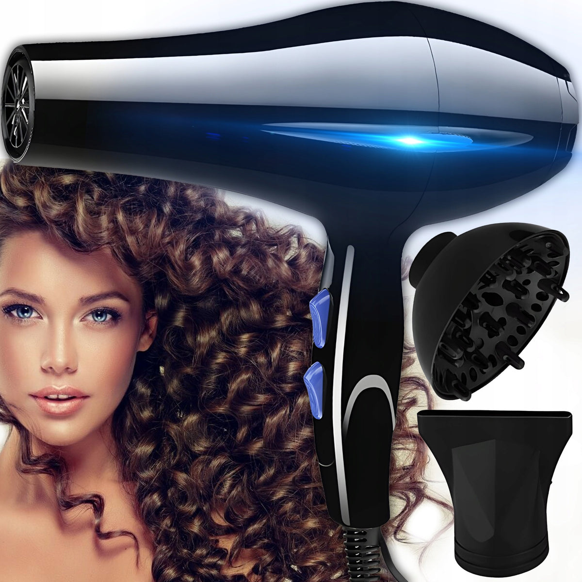 HAIR DRYER IONIZATION 900W STRONG COLD AIR DIFFUSER + TIP