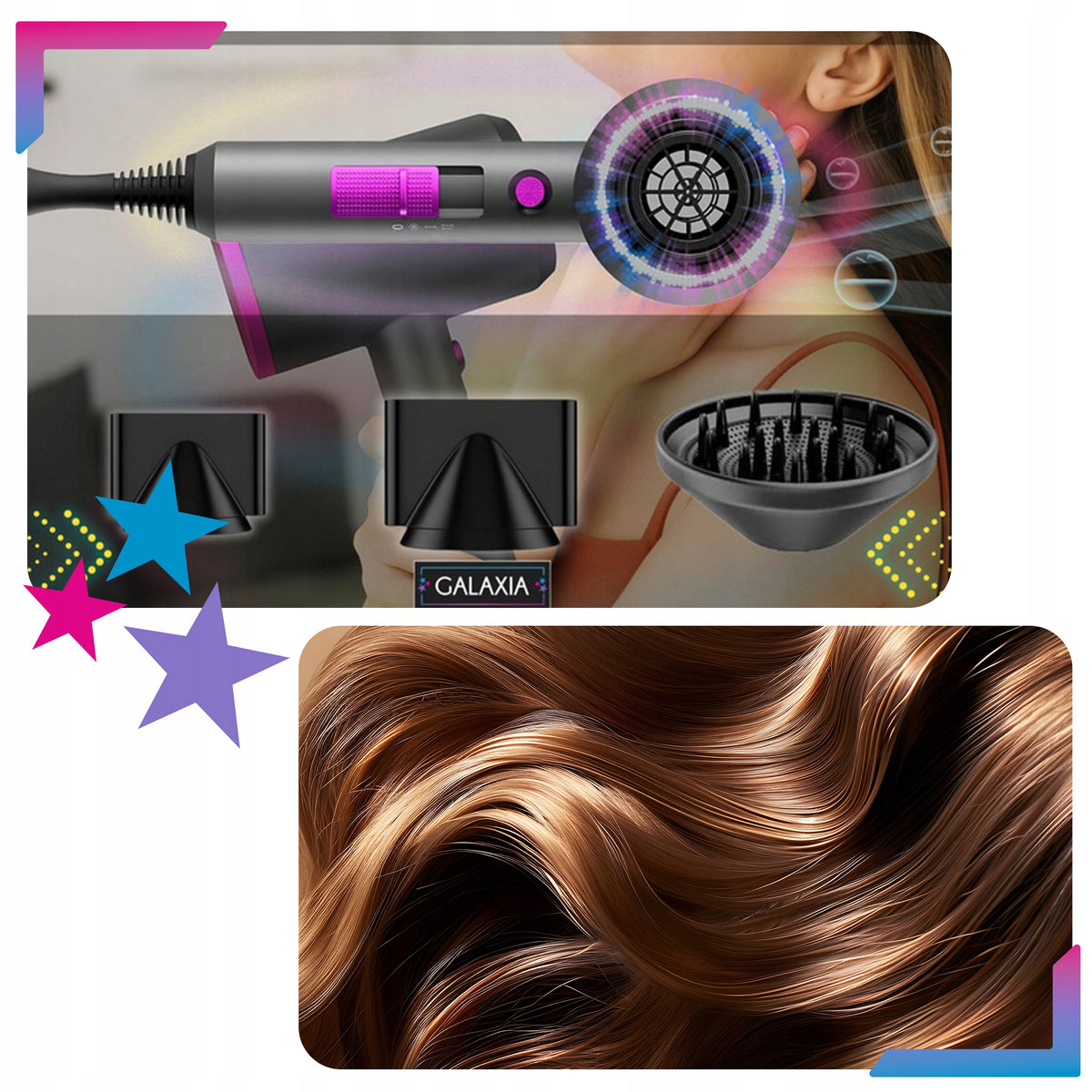 HAIR DRYER IONIZATION STRONG DIFFUSER COLD AIR CONCENTRATOR 1800W Packaging status original
