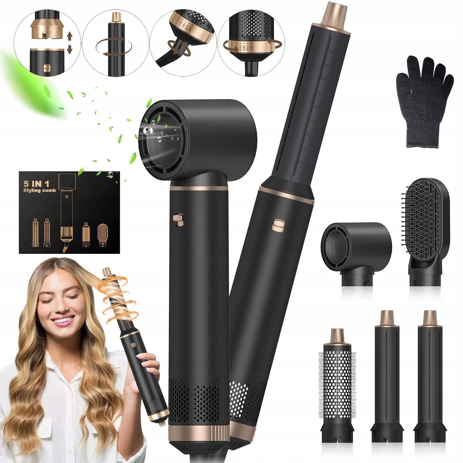 HAIR DRYER SET AUTOMATIC ROTATING CURLER STRAIGHTENING 5 IN 1