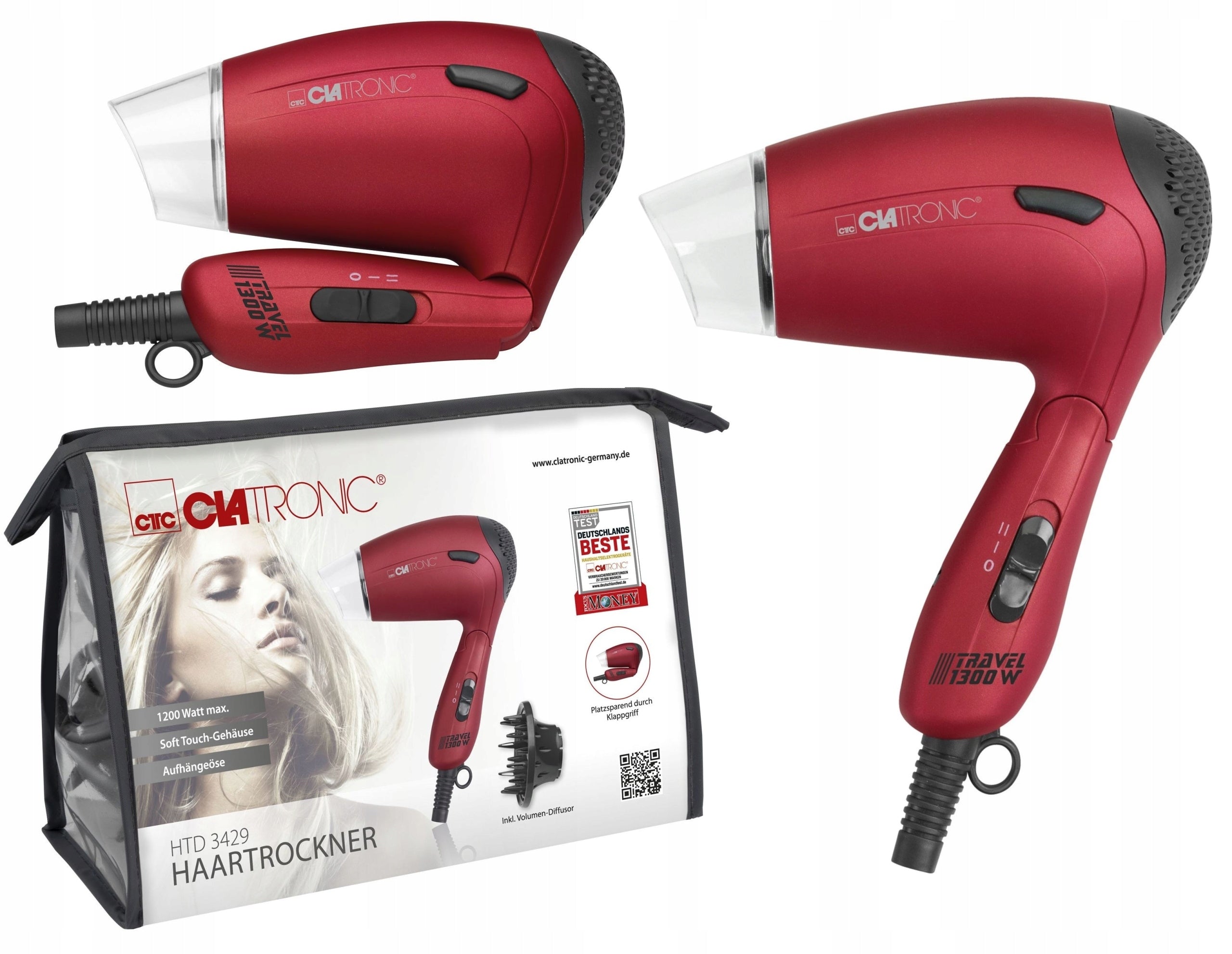 HAIR DRYER STRONG FOLDING 1300W TOURIST TRAVEL WITH DIFFUSER