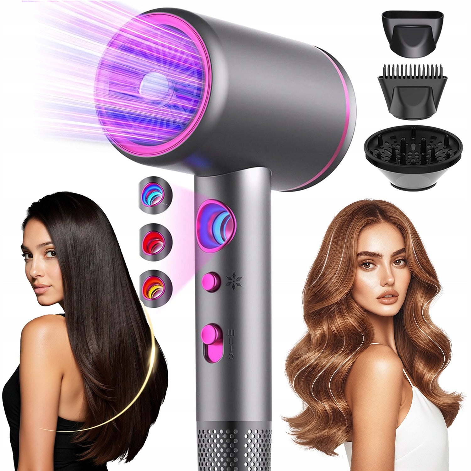 HAIR DRYER WITH DIFFUSER IONIZATION 2400W HANDLE LIGHT PROFESSIONAL